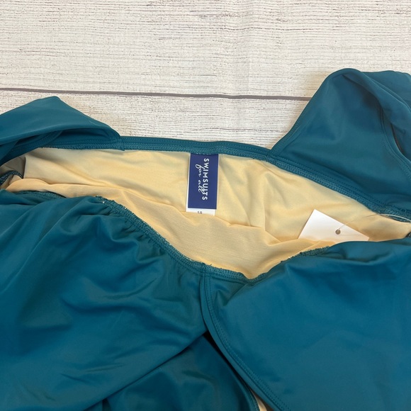 Swimsuits For All Teal Tie Shoulder One Piece Swimsuit Size 18 - Picture 5 of 9